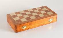 Load image into Gallery viewer, 12&quot; Magnetic Folding Chess Set in Golden Rosewood / Maple with Leatherette Case
