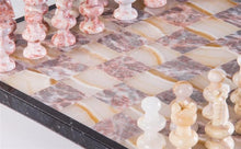 Load image into Gallery viewer, 13&quot; Onyx Chess Set - Pink and Swirled White
