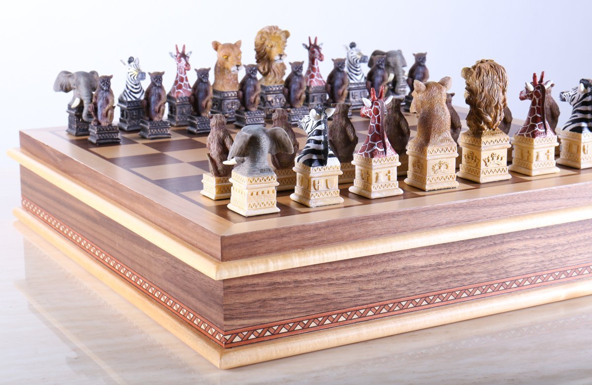 Animals of the Savanna Chess Set with Storage Board